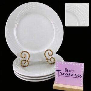 CAC GAD GARDEN STATE Restaurant Ware White Swirl Porcelain Dinner Plate Set 4